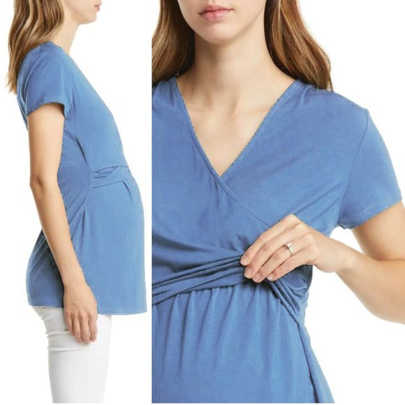 NWT! Crossover Short Sleeve Maternity/Nursing Top - Picture 2 of 6